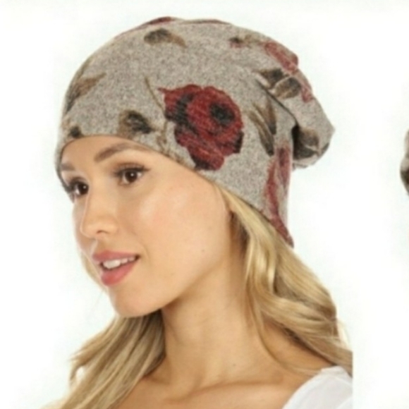 Floral Slouch Beanie With or Without Ponytail - Picture 2 of 7